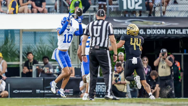 BYU safety Faletau Satuala intercepts a pass against UCF