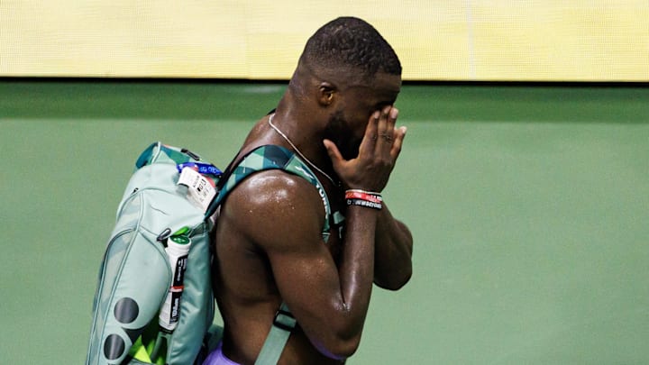 Frances Tiafoe puts his head in his hands as he leaves Arthur Ashe Stadium after losing his match against Taylor Fritz on day twelve of the U.S. Open tennis tournament at the USTA Billie Jean King National Tennis Center. Mandatory Credit: Mike Frey-Imagn Images Frances Tiafoe puts his head in his hands as he leaves Arthur Ashe Stadium after losing his match against Taylor Fritz on day twelve of the U.S. Open tennis tournament at the USTA Billie Jean King National Tennis Center. Mandatory Credit: Mike Frey-Imagn Images