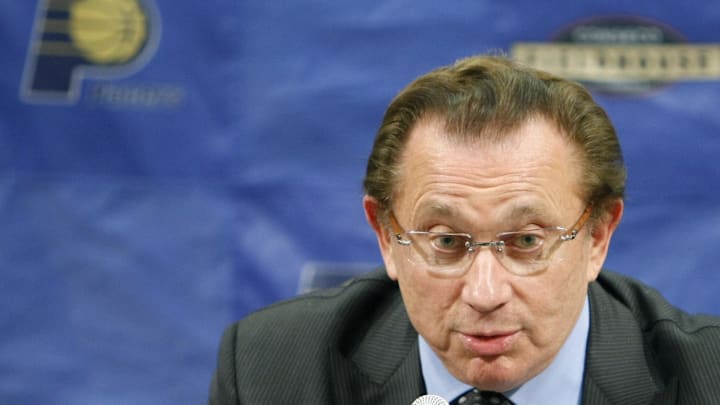 April 16, 2008; Indianapolis, IN, USA; Pacers owner Herb Simon talks about taking a larger role with the team heading forward. The Indiana Pacers held a press conference at Conseco Fieldhouse Wednesday afternoon, April 16, 2008 to discuss their future and to introduce Jim Morris as the new President of Pacers Sports and Entertainment. Pacers owner Herb Simon made the announcement with Morris and Pacers President of Basketball Operations Larry Bird also in attendance. Mandatory Credit: Sam April 16, 2008; Indianapolis, IN, USA; Pacers owner Herb Simon talks about taking a larger role with the team heading forward. The Indiana Pacers held a press conference at Conseco Fieldhouse Wednesday afternoon, April 16, 2008 to discuss their future and to introduce Jim Morris as the new President of Pacers Sports and Entertainment. Pacers owner Herb Simon made the announcement with Morris and Pacers President of Basketball Operations Larry Bird also in attendance. Mandatory Credit: Sam