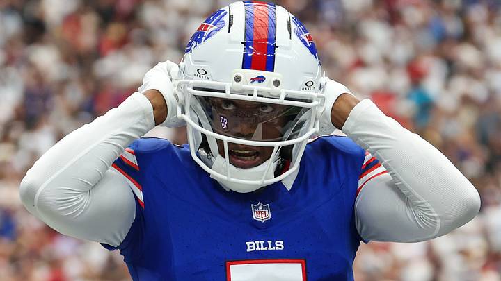 Buffalo Bills wide receiver Joshua Palmer reacts to his touchdown reception against the Houston Texans. Buffalo Bills wide receiver Joshua Palmer reacts to his touchdown reception against the Houston Texans.
