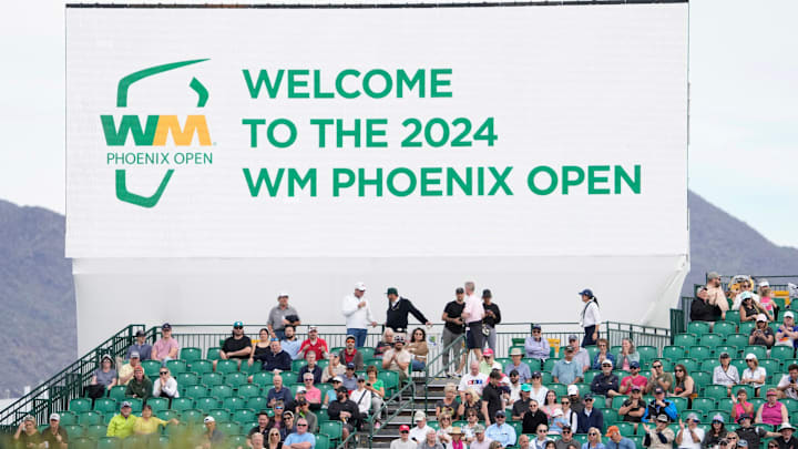 Golf fans watch the Carlisle Pro-Am on the 16th hole during the first day of the WM Phoenix Open at TPC Scottsdale on Feb. 5, 2024.