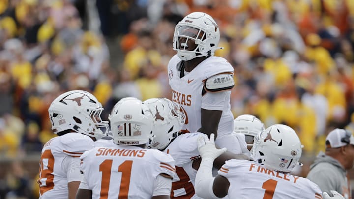Texas Longhorns defensive line Derek Williams Jr. (2) on Sep. 7, 2024, at Michigan Stadium in Ann Arbor, Michigan. Texas Longhorns defensive line Derek Williams Jr. (2) on Sep. 7, 2024, at Michigan Stadium in Ann Arbor, Michigan.