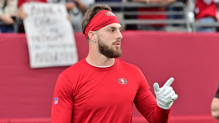 Jan 5, 2025; Glendale, Arizona, USA; San Francisco 49ers wide receiver Ricky Pearsall (14) looks on prior to the game against the Arizona Cardinals at State Farm Stadium. Mandatory Credit: Matt Kartozian-Imagn Images Jan 5, 2025; Glendale, Arizona, USA; San Francisco 49ers wide receiver Ricky Pearsall (14) looks on prior to the game against the Arizona Cardinals at State Farm Stadium. Mandatory Credit: Matt Kartozian-Imagn Images