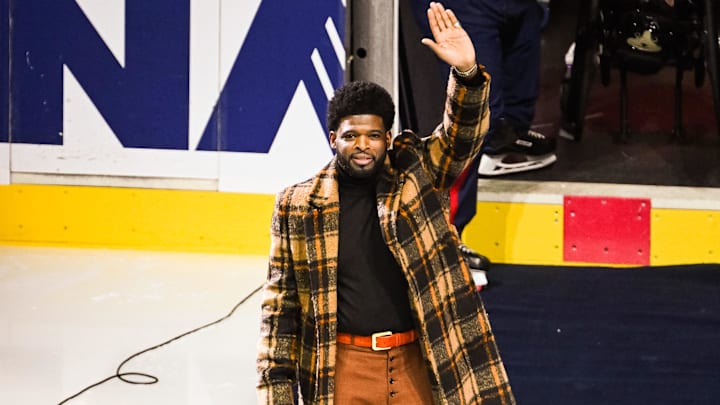 Jan 12, 2023; Montreal, Quebec, CAN; Montreal Canadiens former defenseman P.K. Subban gets honored
