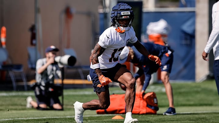 Jul 23, 2025; Englewood, CO, USA; Denver Broncos wide receiver Pat Bryant (13) during Denver Broncos Training Camp. Mandatory Credit: Isaiah J. Downing-Imagn Images