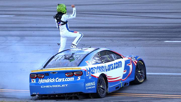 NASCAR Cup Series driver Kyle Larson (5) celebrates after winning the YellaWood 500 NASCAR Cup Series race at Talladega Superspeedway. David Leong-Imagn Images NASCAR Cup Series driver Kyle Larson (5) celebrates after winning the YellaWood 500 NASCAR Cup Series race at Talladega Superspeedway. David Leong-Imagn Images