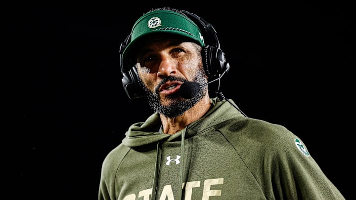 Oct 10, 2025; Fort Collins, Colorado, USA; Colorado State Rams head coach Jay Norvell after the game against the Fresno State Bulldogs at Sonny Lubick Field at Canvas Stadium. Mandatory Credit: Isaiah J. Downing-Imagn Images
