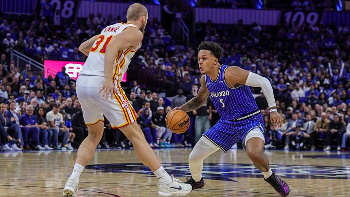 Oct 21, 2026; Orlando, Florida, USA; Orlando Magic forward Paolo Banchero (5) dribbles against Atlanta Hawks center Jock Landale (31) during the second half at Kia Center. Mandatory Credit: Mike Watters-Imagn Images Oct 21, 2026; Orlando, Florida, USA; Orlando Magic forward Paolo Banchero (5) dribbles against Atlanta Hawks center Jock Landale (31) during the second half at Kia Center. Mandatory Credit: Mike Watters-Imagn Images