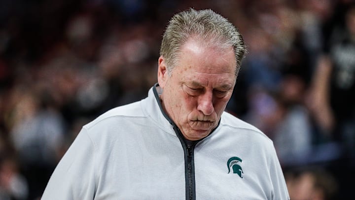 Michigan State head coach Tom Izzo reacts to a play against Purdue during the second half of quarterfinal of Big Ten tournament at Target Center in Minneapolis, Minn. on Friday, March 15, 2024.