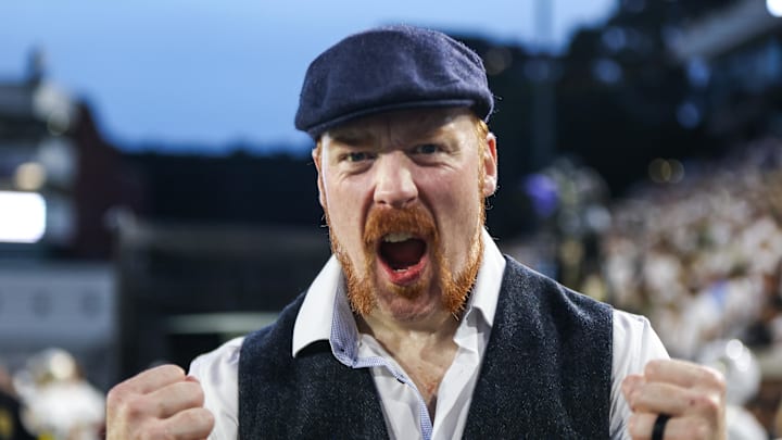 Aug 31, 2024; Atlanta, Georgia, USA; Professional wrestler Sheamus on the sideline at a game between the Georgia Tech Yellow Jackets and Georgia State Panthers in the first quarter at Bobby Dodd Stadium at Hyundai Field. Mandatory Credit: Brett Davis-Imagn Images

Aug 31, 2024; Atlanta, Georgia, USA; Georgia State Panthers XXX against Georgia Tech Yellow Jackets in the first quarter at Bobby Dodd Stadium at Hyundai Field. Mandatory Credit: Brett Davis-Imagn Images