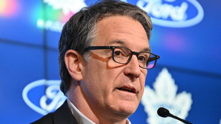 May 21, 2024; Toronto, Ontario, CANADA; Toronto Maple Leafs president Brendan Shanahan speaks during a media conference to introduce new head coach Craig Berube (not shown) at Ford Performance Centre. Mandatory Credit: Dan Hamilton-Imagn Images May 21, 2024; Toronto, Ontario, CANADA; Toronto Maple Leafs president Brendan Shanahan speaks during a media conference to introduce new head coach Craig Berube (not shown) at Ford Performance Centre. Mandatory Credit: Dan Hamilton-Imagn Images