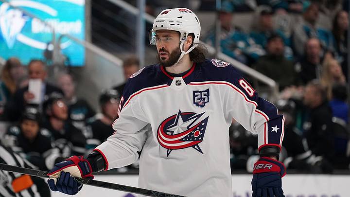 Jan 6, 2026; San Jose, California, USA; Columbus Blue Jackets right winger Kirill Marchenko (86) waits for play to resume against the San Jose Sharks in the first period at SAP Center at San Jose. Mandatory Credit: David Gonzales-Imagn Images Jan 6, 2026; San Jose, California, USA; Columbus Blue Jackets right winger Kirill Marchenko (86) waits for play to resume against the San Jose Sharks in the first period at SAP Center at San Jose. Mandatory Credit: David Gonzales-Imagn Images