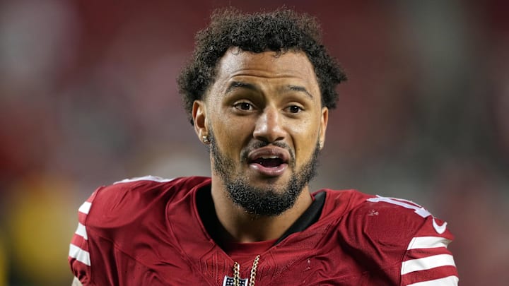Sep 9, 2024; Santa Clara, California, USA; San Francisco 49ers wide receiver Ronnie Bell (10) after defeating the New York Jets at Levi's Stadium. Mandatory Credit: Darren Yamashita-Imagn Images Sep 9, 2024; Santa Clara, California, USA; San Francisco 49ers wide receiver Ronnie Bell (10) after defeating the New York Jets at Levi's Stadium. Mandatory Credit: Darren Yamashita-Imagn Images