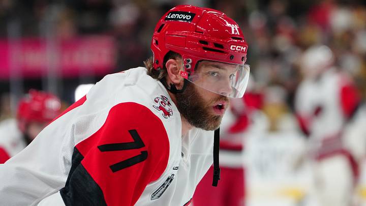 Jun 14, 2026; Las Vegas, Nevada, USA; Carolina Hurricanes left wing Taylor Hall (71) warms up before a game against the Vegas Golden Knights in game six of the 2026 Stanley Cup Final at T-Mobile Arena. Mandatory Credit: Stephen R. Sylvanie-Imagn Images Jun 14, 2026; Las Vegas, Nevada, USA; Carolina Hurricanes left wing Taylor Hall (71) warms up before a game against the Vegas Golden Knights in game six of the 2026 Stanley Cup Final at T-Mobile Arena. Mandatory Credit: Stephen R. Sylvanie-Imagn Images