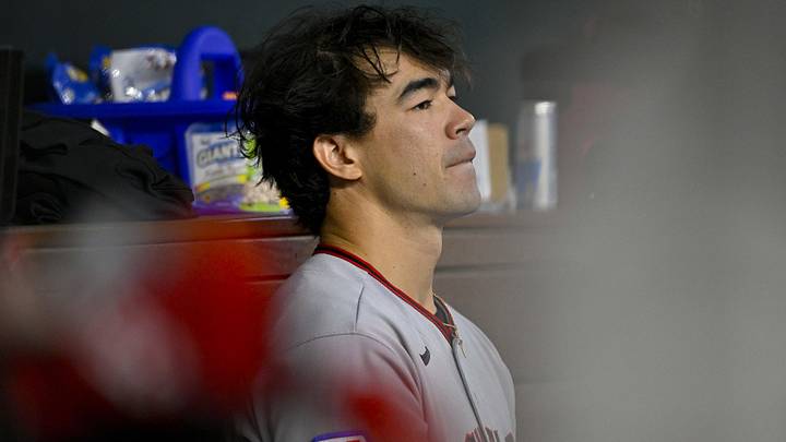 Jun 7, 2026: Cleveland Guardians starting pitcher Joey Cantillo (54) looks on from the dugout during the third inning against the Texas Rangers at Globe Life Field. Jun 7, 2026: Cleveland Guardians starting pitcher Joey Cantillo (54) looks on from the dugout during the third inning against the Texas Rangers at Globe Life Field.