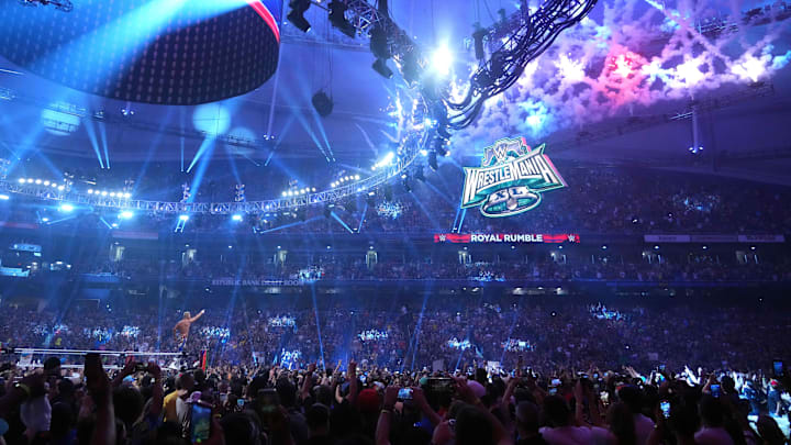 Jan 27, 2024; St. Petersburg, FL, USA; Cody Rhodes celebrates after winning the Men   s Royal Rumble