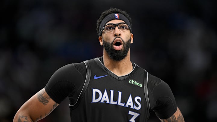 Dec 23, 2025; Dallas, Texas, USA; Dallas Mavericks forward Anthony Davis (3) looks on during the second half against the Denver Nuggets at the American Airlines Center. Mandatory Credit: Jerome Miron-Imagn Images