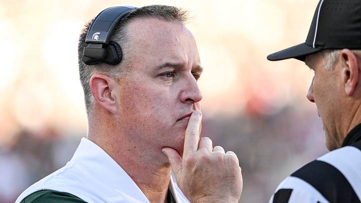 Michigan State’s head coach Pat Fitzgerald listens to a referee as Nebraska’s touchdown catch is being reviewed during the first quarter on Saturday, Sept. 26, 2026, in East Lansing. Michigan State’s head coach Pat Fitzgerald listens to a referee as Nebraska’s touchdown catch is being reviewed during the first quarter on Saturday, Sept. 26, 2026, in East Lansing.