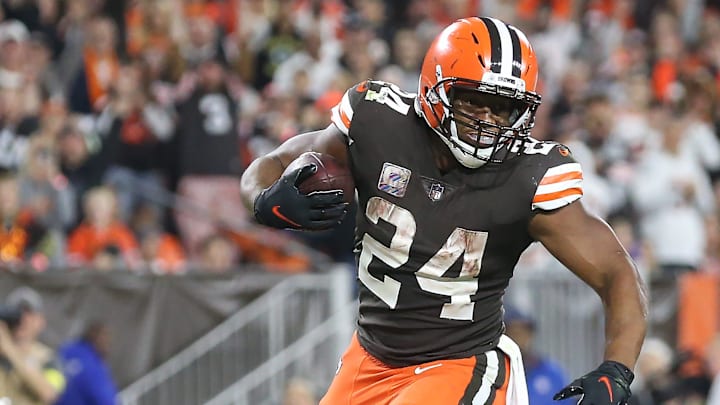 Browns running back Nick Chubb scores a second-half touchdown against the Bengals Monday, Oct. 31, 2022, in Cleveland