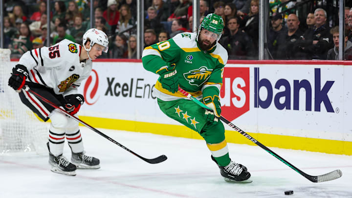 Dec 3, 2023; Saint Paul, Minnesota, USA; Minnesota Wild left wing Pat Maroon (20) skates with the