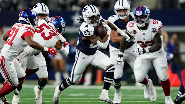 Dallas Cowboys running back Rico Dowdle runs the ball as New York Giants cornerback Adoree' Jackson defends. Dallas Cowboys running back Rico Dowdle runs the ball as New York Giants cornerback Adoree' Jackson defends.