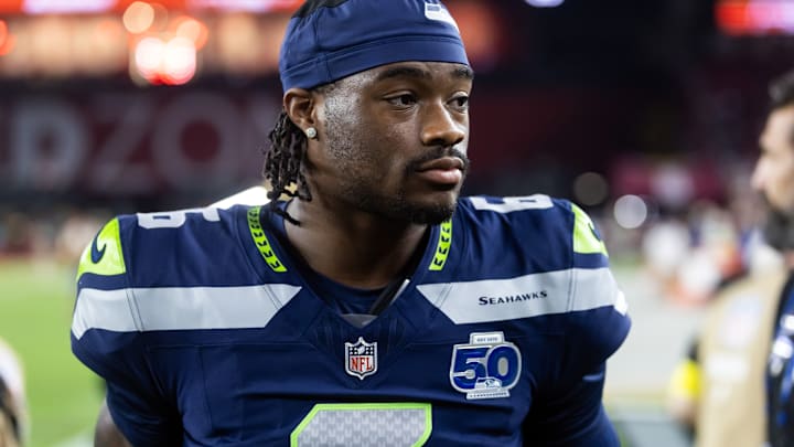 Sep 25, 2025; Glendale, Arizona, USA; Seattle Seahawks quarterback Jalen Milroe (6) against the Arizona Cardinals at State Farm Stadium. Sep 25, 2025; Glendale, Arizona, USA; Seattle Seahawks quarterback Jalen Milroe (6) against the Arizona Cardinals at State Farm Stadium.