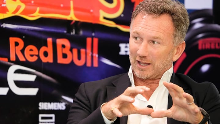 Christian Horner, Team Principal of Oracle Red Bull Racing, speaks at the Red Bull Fan Zone, a Christian Horner, Team Principal of Oracle Red Bull Racing, speaks at the Red Bull Fan Zone, a