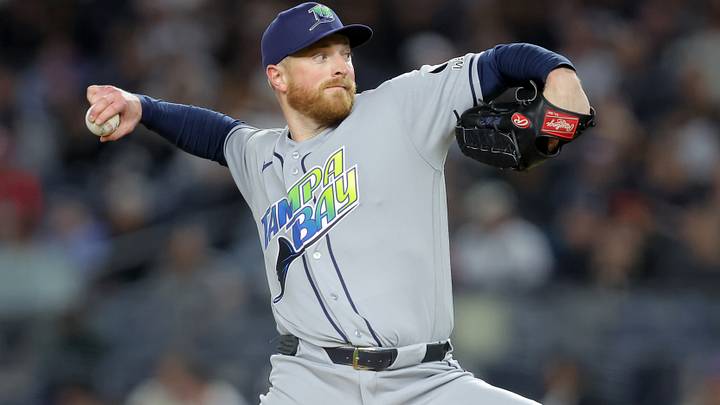 Sep 22, 2026; Bronx, New York, USA; Tampa Bay Rays starting pitcher Drew Rasmussen (57) pitches against the New York Yankees during the third inning at Yankee Stadium. Mandatory Credit: Brad Penner-Imagn Images Sep 22, 2026; Bronx, New York, USA; Tampa Bay Rays starting pitcher Drew Rasmussen (57) pitches against the New York Yankees during the third inning at Yankee Stadium. Mandatory Credit: Brad Penner-Imagn Images