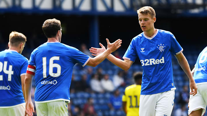 07/07/19 PRE SEASON FRIENDLY.RANGERS v OXFORD UNITED.IBROX - GLASGOW.Rangers' Lewis Mayo (R) 07/07/19 PRE SEASON FRIENDLY.RANGERS v OXFORD UNITED.IBROX - GLASGOW.Rangers' Lewis Mayo (R)