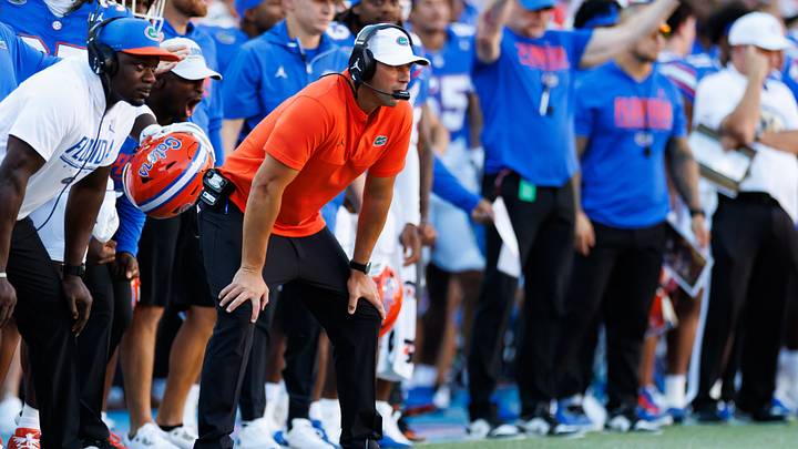 Sep 26, 2026; Gainesville, Florida, USA;  Florida Gators head coach Jon Sumrall during the first half against the Mississippi Rebels at Ben Hill Griffin Stadium.  Mandatory Credit: Matt Pendleton-Imagn Images