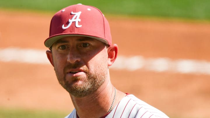 May 11 2024; Tuscaloosa, AL, USA; Alabama head coach Rob Vaughn looks into the stands before the game at Sewell-Thomas Stadium Saturday. Alabama lost 6-3 as LSU evened the weekend series. May 11 2024; Tuscaloosa, AL, USA; Alabama head coach Rob Vaughn looks into the stands before the game at Sewell-Thomas Stadium Saturday. Alabama lost 6-3 as LSU evened the weekend series.