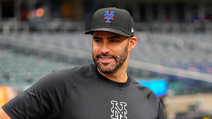 New York Mets designated hitter JD Martinez (28) prior to the game against the Philadelphia Phillies at Citi Field.