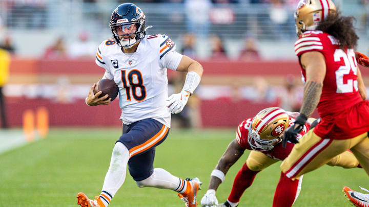 Caleb Williams scampers to the sidelines with 49ers in pursuit during Sunday's 38-13 Bears loss. Caleb Williams scampers to the sidelines with 49ers in pursuit during Sunday's 38-13 Bears loss.