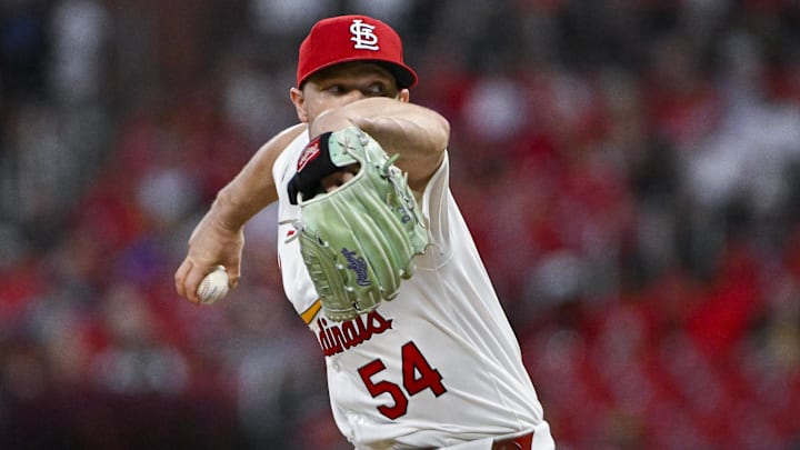 Sep 18, 2024; St. Louis, Missouri, USA;  St. Louis Cardinals starting pitcher Sonny Gray (54) pitches against the Pittsburgh Pirates during the second inning at Busch Stadium. Mandatory Credit: Jeff Curry-Imagn Images