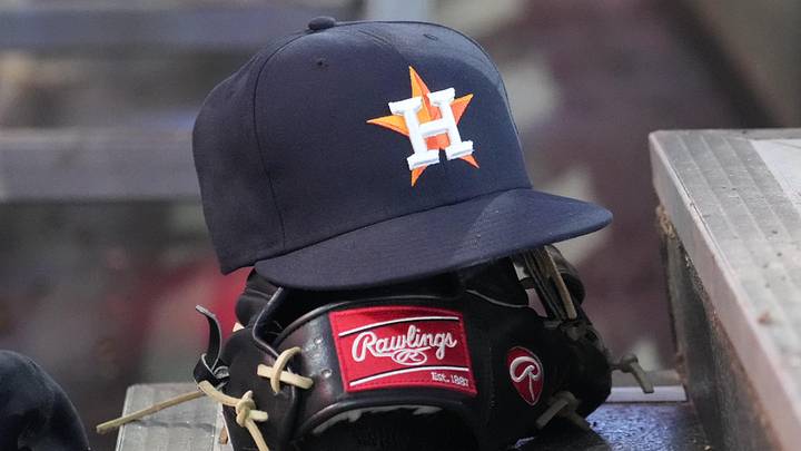 Jun 24, 2026; Toronto, Ontario, CAN;A Houston Astros ball cap and glove sits in the dug out during an at bat against the Toronto Blue Jays at Rogers Centre. Mandatory Credit: John E. Sokolowski-Imagn Images