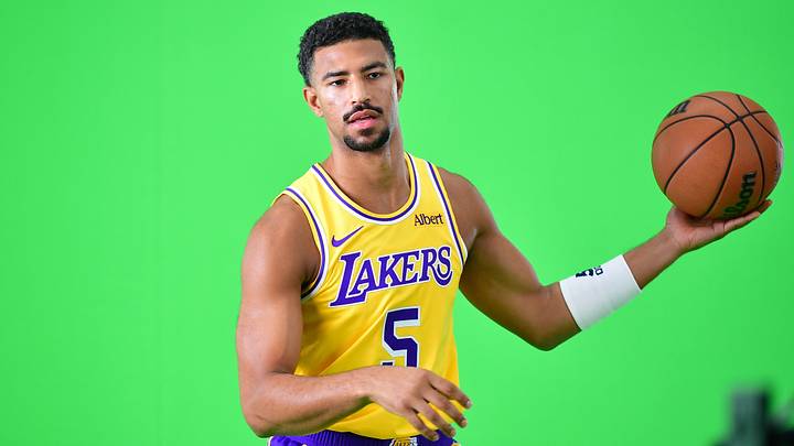 Sep 28, 2026; El Segundo, CA, USA; Los Angeles Lakers player Quentin Grimes (5) during media day at UCLA Health Training Center.  Mandatory Credit: Gary A. Vasquez-Imagn Images