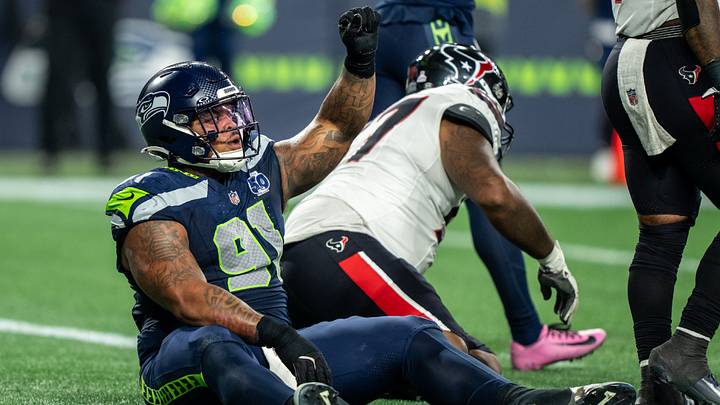 Seattle Seahawks defensive lineman Byron Murphy II gestures during an NFL football game against the Houston Texans. Seattle Seahawks defensive lineman Byron Murphy II gestures during an NFL football game against the Houston Texans.