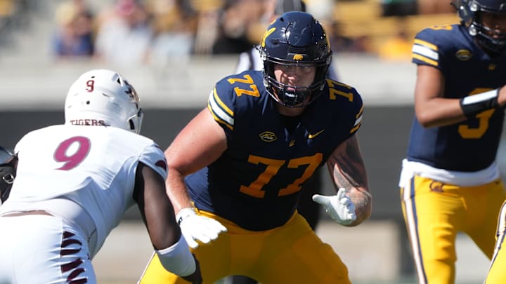 Cal tackle Braden Miller (77) against Texas Southern 