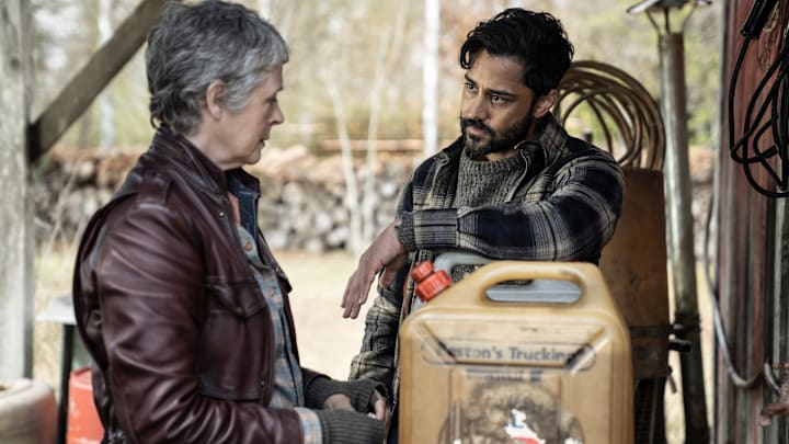 Melissa McBride as Carol Peletier, Manish Dayal as Ash - The Walking Dead: Daryl Dixon _ Season 2, Episode 1 - Photo Credit: Emmanuel Guimier/AMC