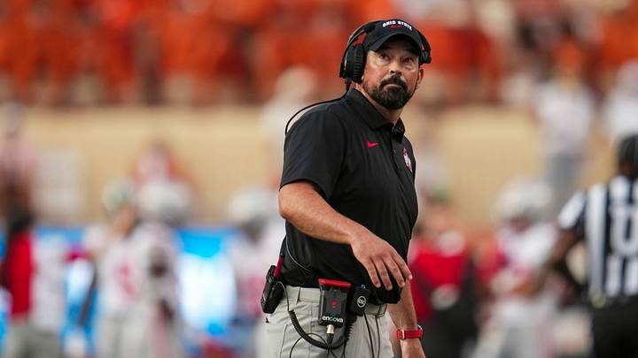 Ohio State Buckeyes head coach Ryan Day looks to the scoreboard during the NCAA football game against the Texas Longhorns at Darrell K Royal–Texas Memorial Stadium in Austin, Texas on Sept. 12, 2026. Ohio State Buckeyes head coach Ryan Day looks to the scoreboard during the NCAA football game against the Texas Longhorns at Darrell K Royal–Texas Memorial Stadium in Austin, Texas on Sept. 12, 2026.