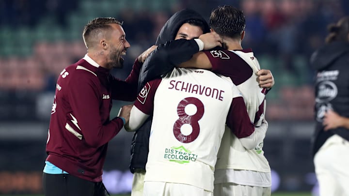 L'esultanza per il gol di Schiavone contro il Venezia