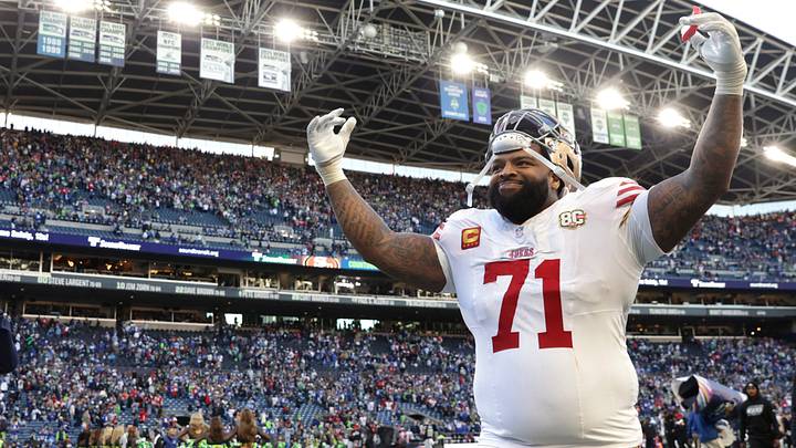 Oct 11, 2026; Seattle, Washington, USA; San Francisco 49ers offensive tackle Trent Williams (71) celebrates on the field after defeating the Seattle Seahawks at Lumen Field. Mandatory Credit: Joe Nicholson-Imagn Images Oct 11, 2026; Seattle, Washington, USA; San Francisco 49ers offensive tackle Trent Williams (71) celebrates on the field after defeating the Seattle Seahawks at Lumen Field. Mandatory Credit: Joe Nicholson-Imagn Images