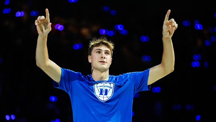 Oct 4, 2024; Durham, NC, USA; Duke Blue Devils guard Cooper Flagg (2) is introduced to the fans during Countdown to Craziness at Cameron Indoor Stadium. Mandatory Credit: Jaylynn Nash-Imagn Images