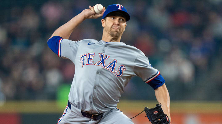Sep 13, 2024; Seattle, Washington, USA; Texas Rangers starter Jacob deGrom (48) delivers a pitch during the first inning against the Seattle Mariners at T-Mobile Park. Sep 13, 2024; Seattle, Washington, USA; Texas Rangers starter Jacob deGrom (48) delivers a pitch during the first inning against the Seattle Mariners at T-Mobile Park.