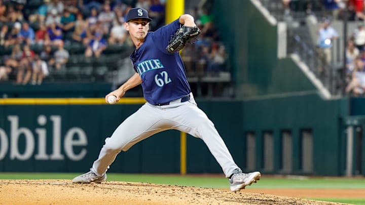 Seattle Mariners pitcher Emerson Hancock throws during a game against the Texas Rangers on Sept. 21 at Globe Life Field.