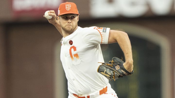 Sep 10, 2024; San Francisco, California, USA; San Francisco Giants pitcher Landen Roupp (65) pitches during the first inning against the Milwaukee Brewers at Oracle Park. Sep 10, 2024; San Francisco, California, USA; San Francisco Giants pitcher Landen Roupp (65) pitches during the first inning against the Milwaukee Brewers at Oracle Park.