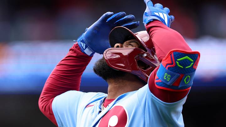Philadelphia Phillies right fielder Adolis Garcia. Philadelphia Phillies right fielder Adolis Garcia.
