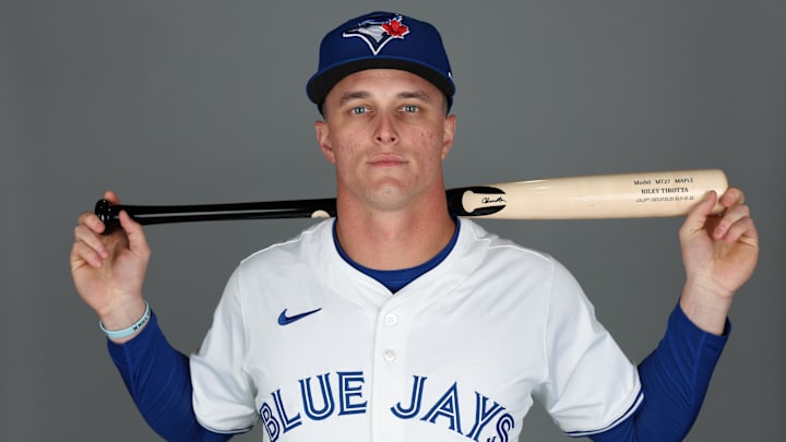 Feb 21, 2025; Dunedin, FL, USA; Toronto Blue Jays infielder Riley Tirotta (86) participates in media day at the Blue Jays Player Development Complex. Feb 21, 2025; Dunedin, FL, USA; Toronto Blue Jays infielder Riley Tirotta (86) participates in media day at the Blue Jays Player Development Complex.