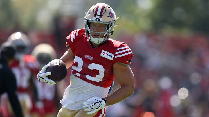 Aug 6, 2026; Santa Clara, CA, USA; San Francisco 49ers running back Christian McCaffrey (23) during training camp at SAP Performance Facility. Mandatory Credit: Sergio Estrada-Imagn Images Aug 6, 2026; Santa Clara, CA, USA; San Francisco 49ers running back Christian McCaffrey (23) during training camp at SAP Performance Facility. Mandatory Credit: Sergio Estrada-Imagn Images