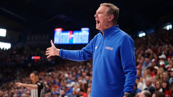 Kansas Jayhawks head coach Bill Self yells out during the Sunflower Showdown game inside Allen Fieldhouse in Lawrence, Kansas, on Saturday, March 7, 2026. Kansas Jayhawks head coach Bill Self yells out during the Sunflower Showdown game inside Allen Fieldhouse in Lawrence, Kansas, on Saturday, March 7, 2026.